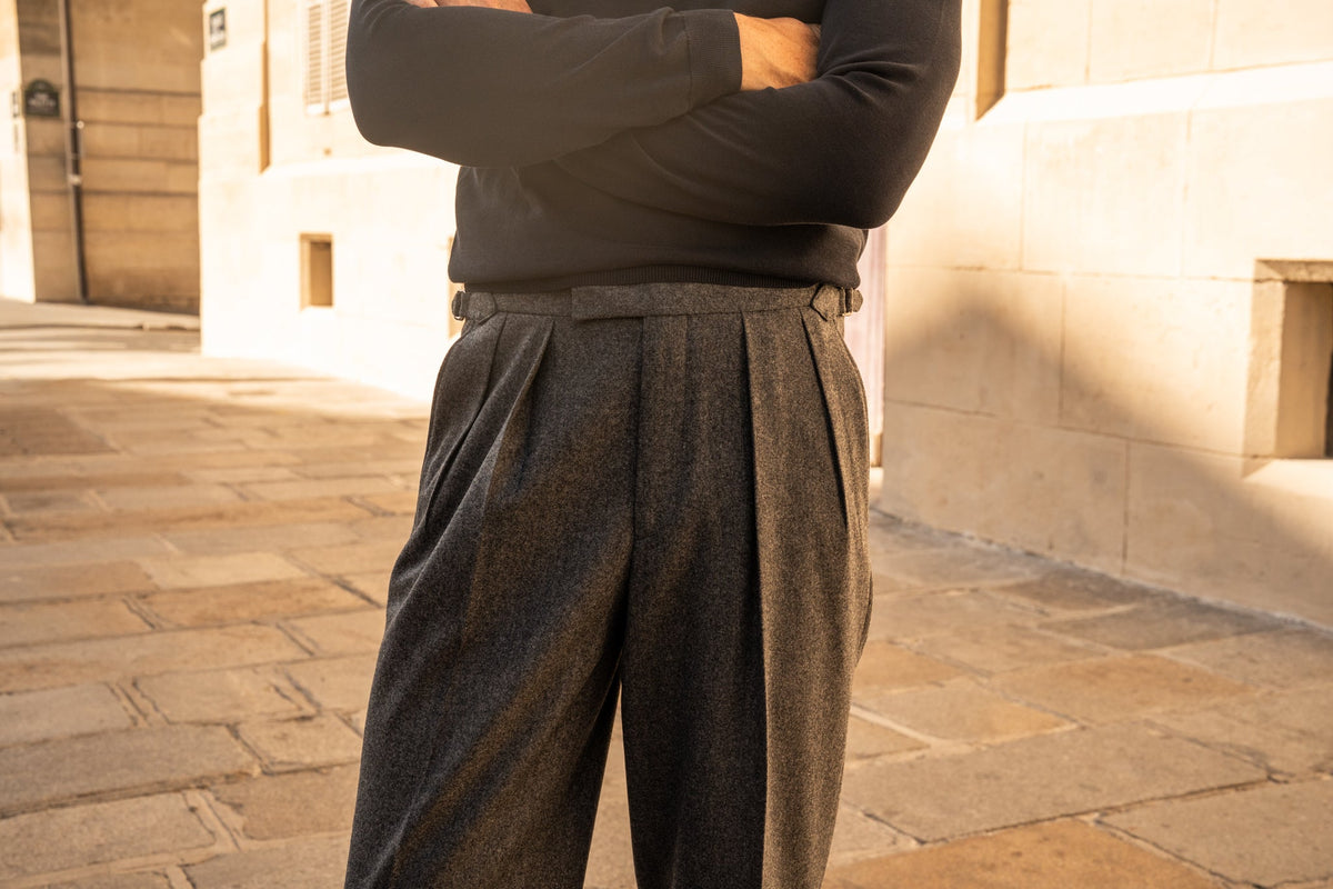 Dark Grey Wool Flannel Trousers