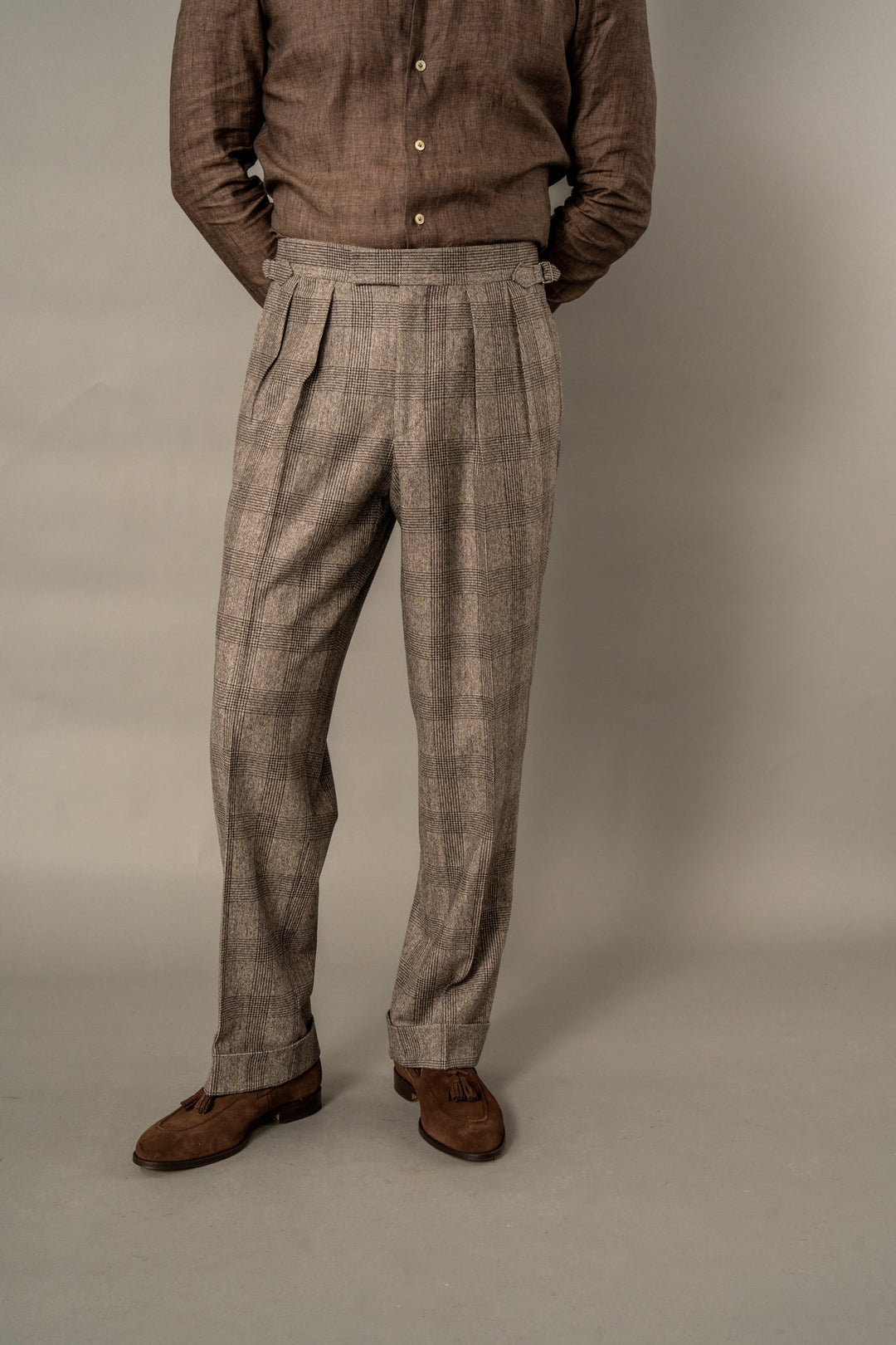 Aleks Brown Check Wool Flannel Trousers