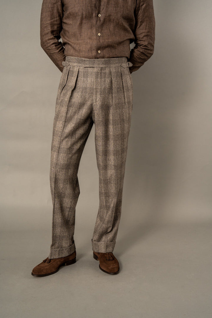 Aleks Brown Check Wool Flannel Trousers