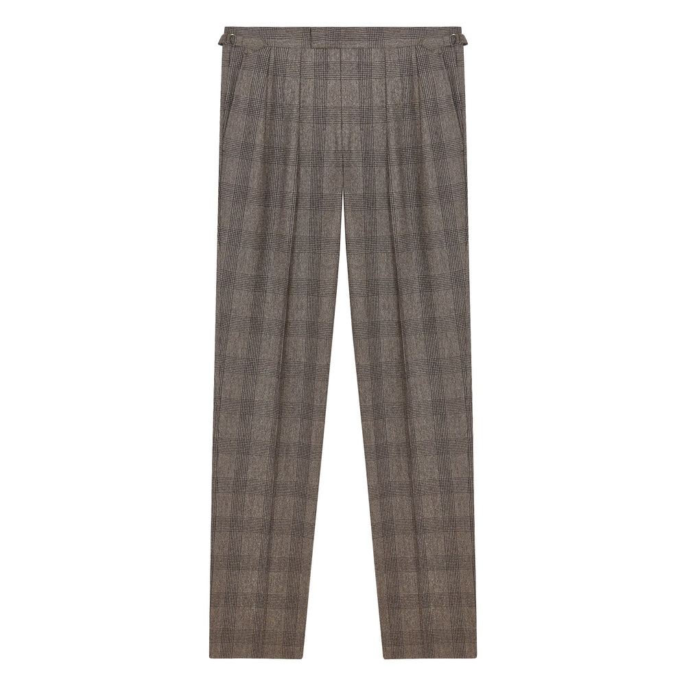 Aleks Brown Check Wool Flannel trousers-Kit Blake-savilerowtrousers