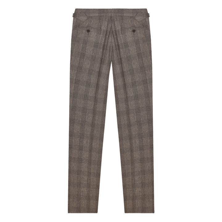 Aleks Brown Check Wool Flannel trousers-Kit Blake-savilerowtrousers