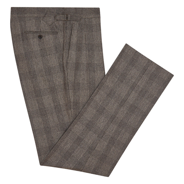 Aleks Brown Check Wool Flannel trousers-Kit Blake-savilerowtrousers