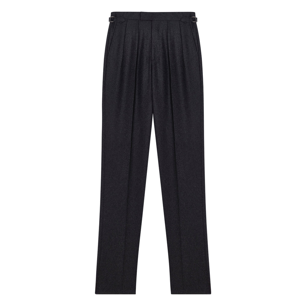 Aleks Charcoal Wool Flannel trousers-Kit Blake-savilerowtrousers