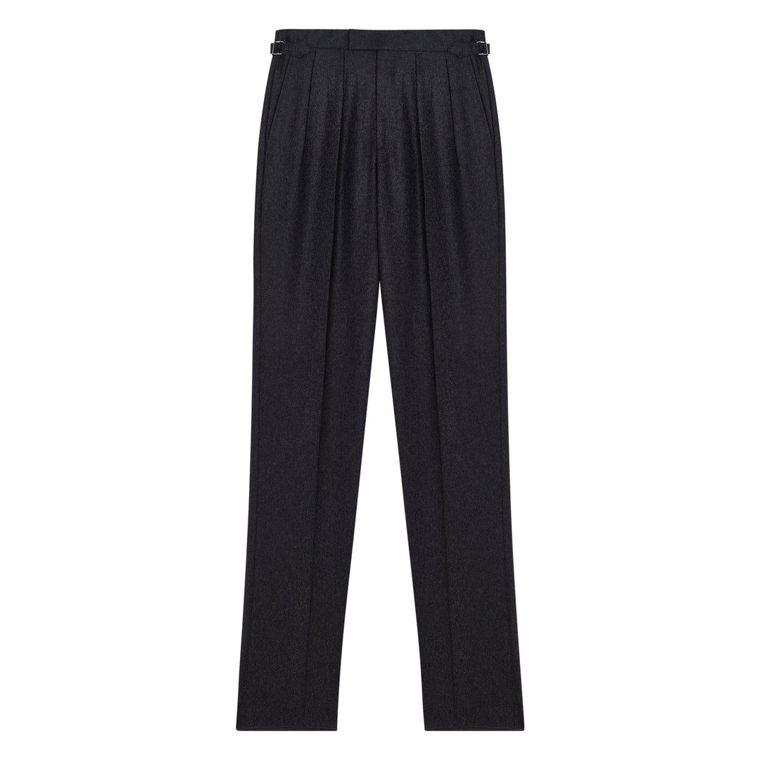 Aleks Charcoal Wool Flannel trousers-Kit Blake-savilerowtrousers