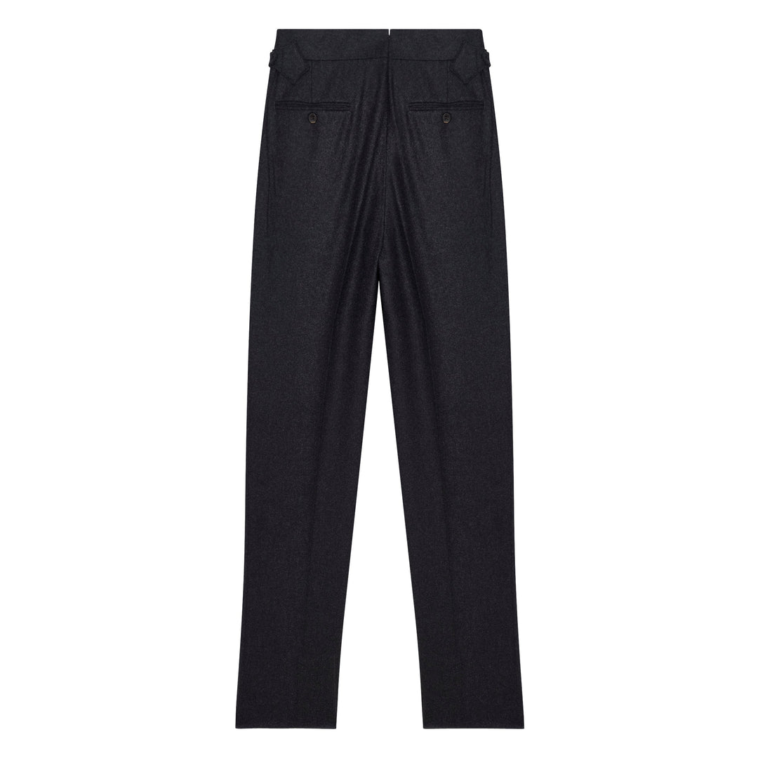 Aleks Charcoal Wool Flannel trousers-Kit Blake-savilerowtrousers