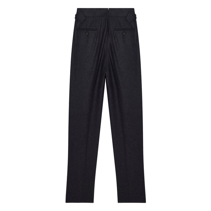 Aleks Charcoal Wool Flannel trousers-Kit Blake-savilerowtrousers