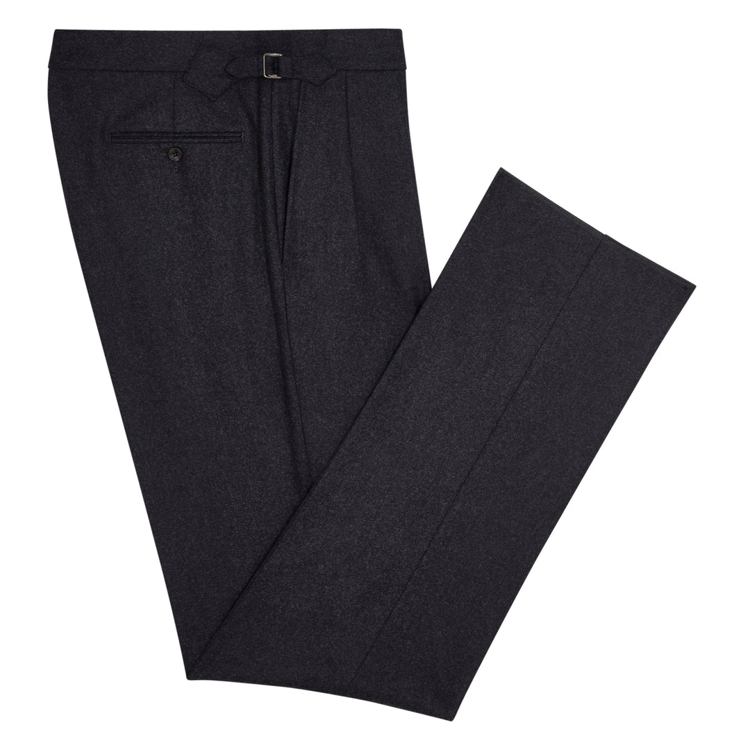 Aleks Charcoal Wool Flannel trousers-Kit Blake-savilerowtrousers