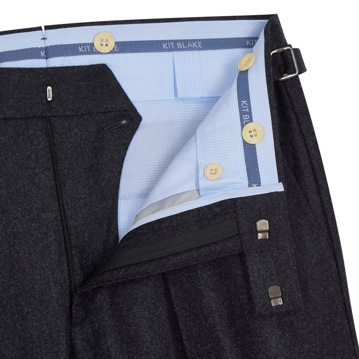 Aleks Charcoal Wool Flannel trousers-Kit Blake-savilerowtrousers