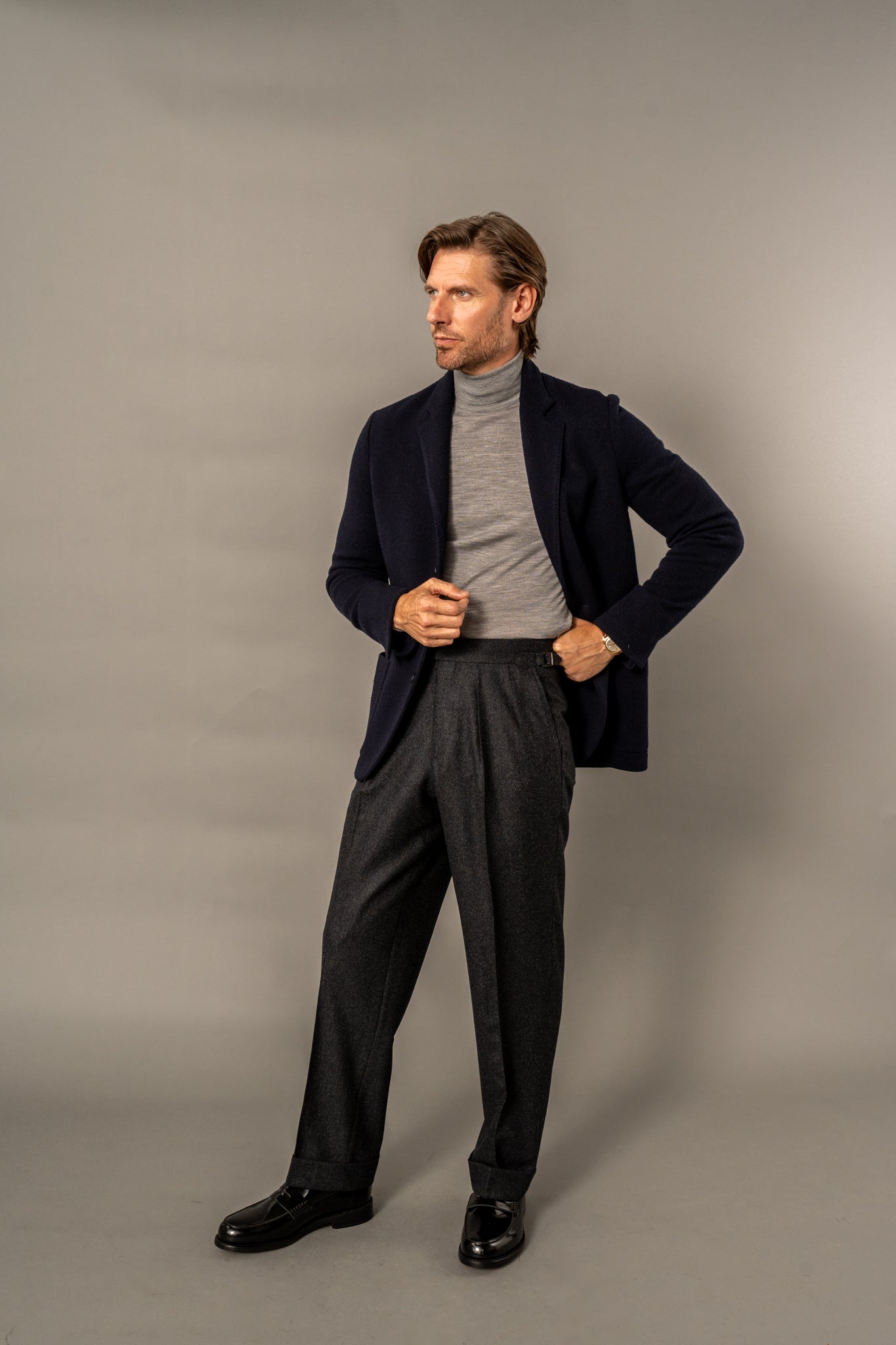 Aleks Charcoal Wool Flannel Trousers – Kit Blake