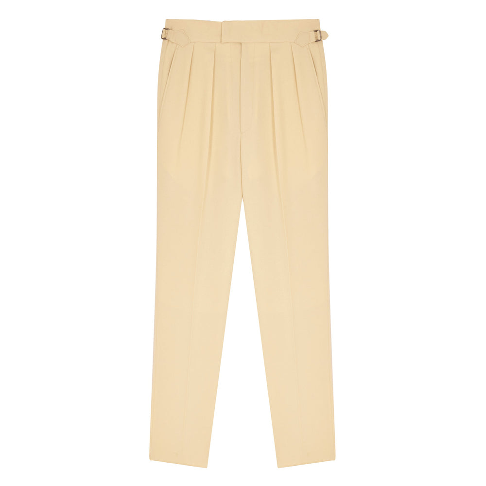 Aleks Cricket Ecru Wool Flannel Trousers-Aleks-Kit Blake