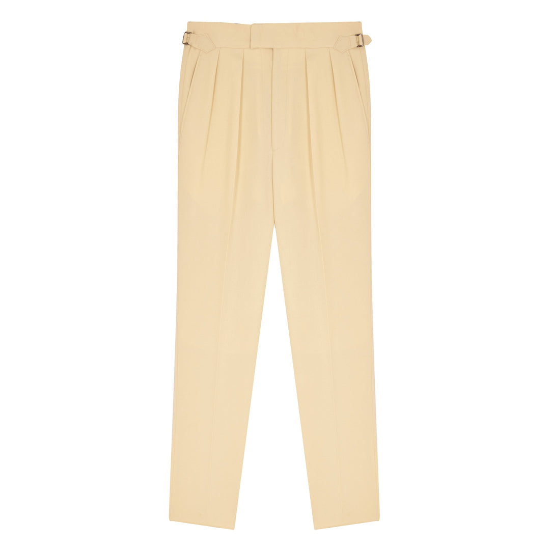 Aleks Cricket Ecru Wool Flannel Trousers-Aleks-Kit Blake