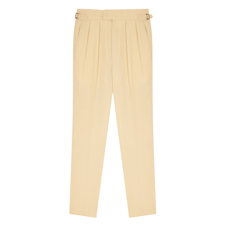 Aleks Cricket Ecru Wool Flannel Trousers-Aleks-Kit Blake