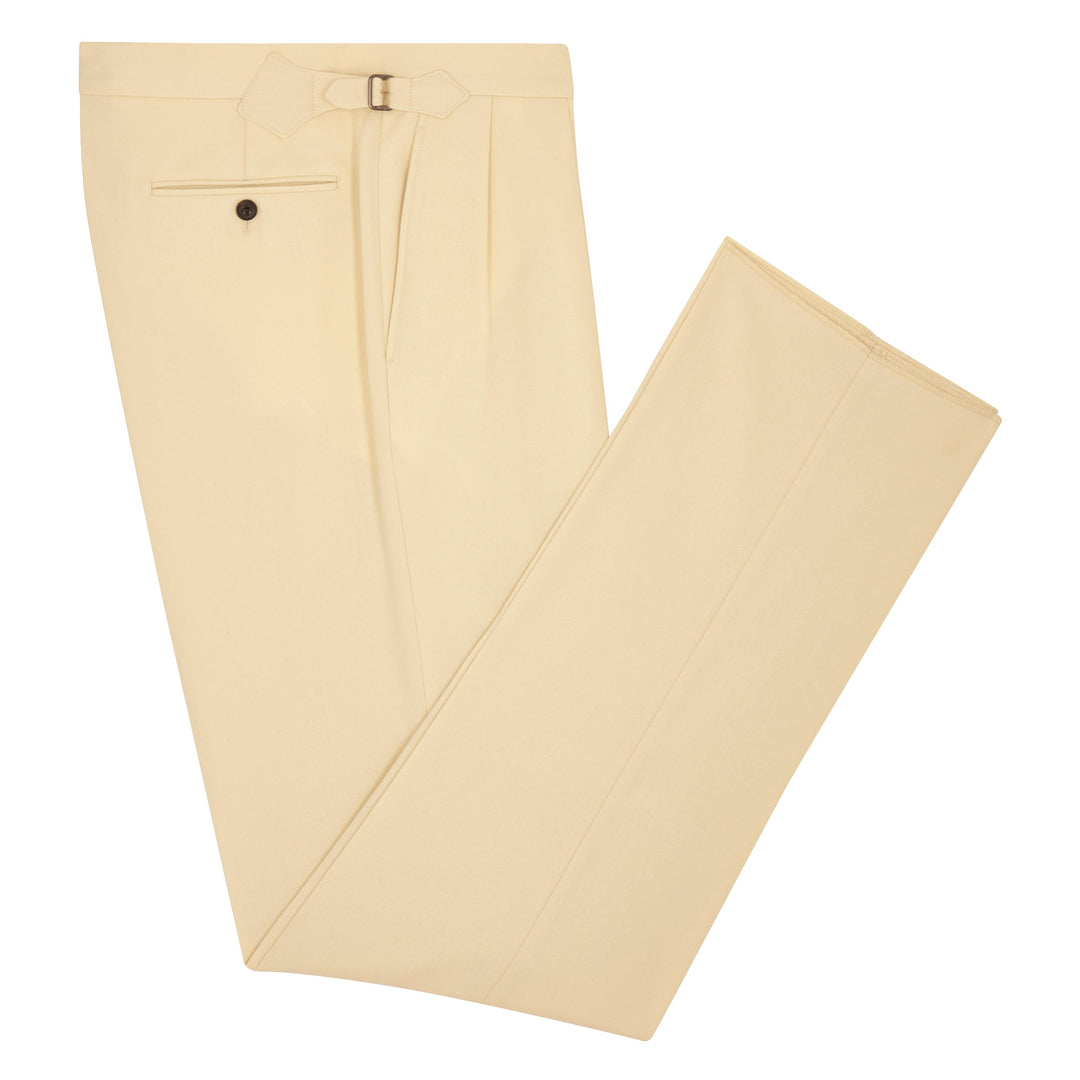 Aleks Cricket Ecru Wool Flannel Trousers-Aleks-Kit Blake