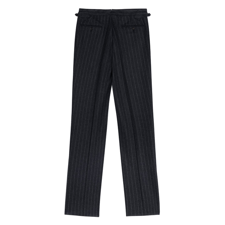 Aleks Dark Grey Chalkstripe Wool Flannel Trousers-Kit Blake