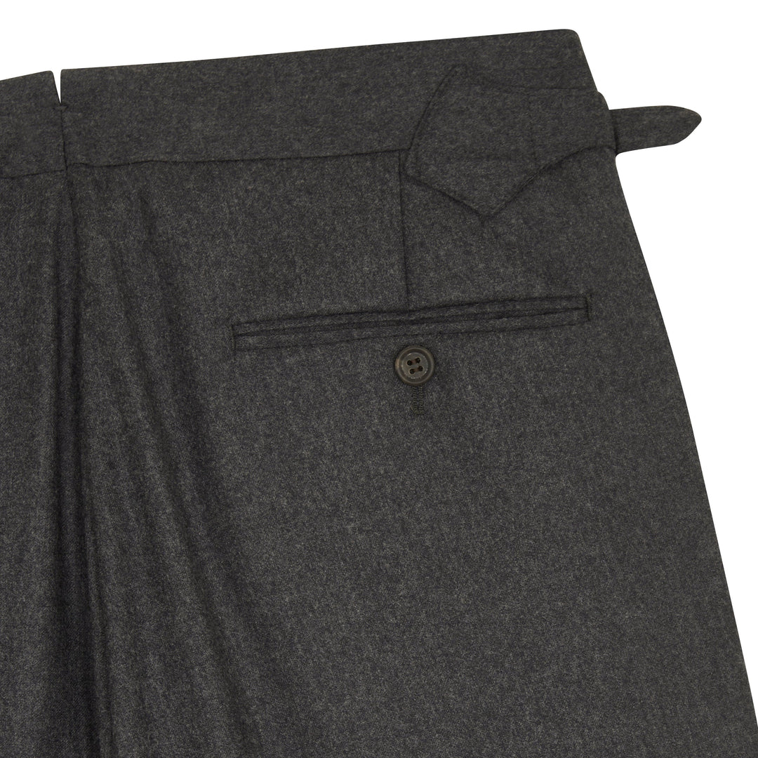 Aleks Dark Grey Wool Cashmere Flannel Trousers-Aleks-Kit Blake-Savile Row Trousers