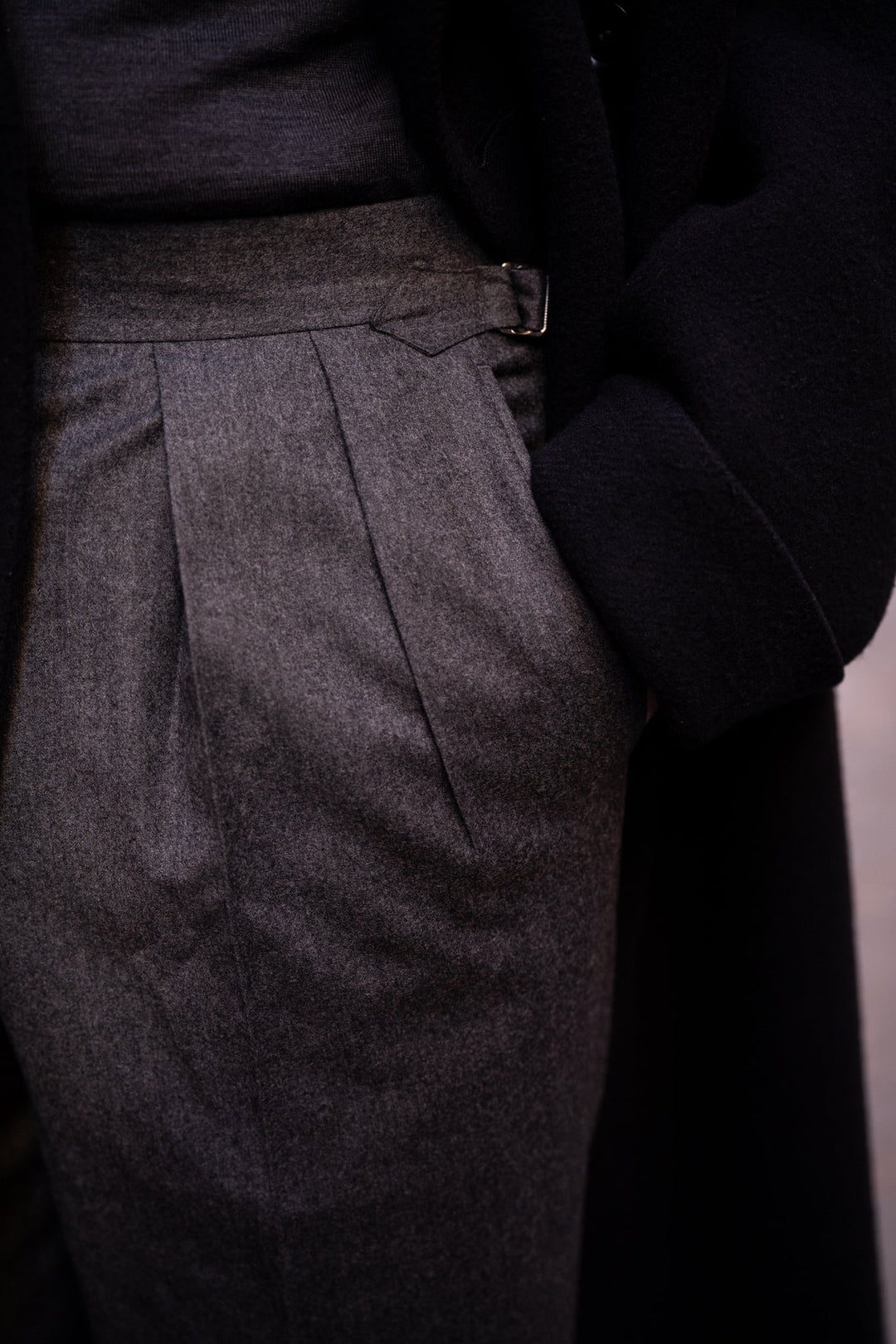 Aleks Dark Grey Wool Cashmere Flannel Trousers-Aleks-Kit Blake