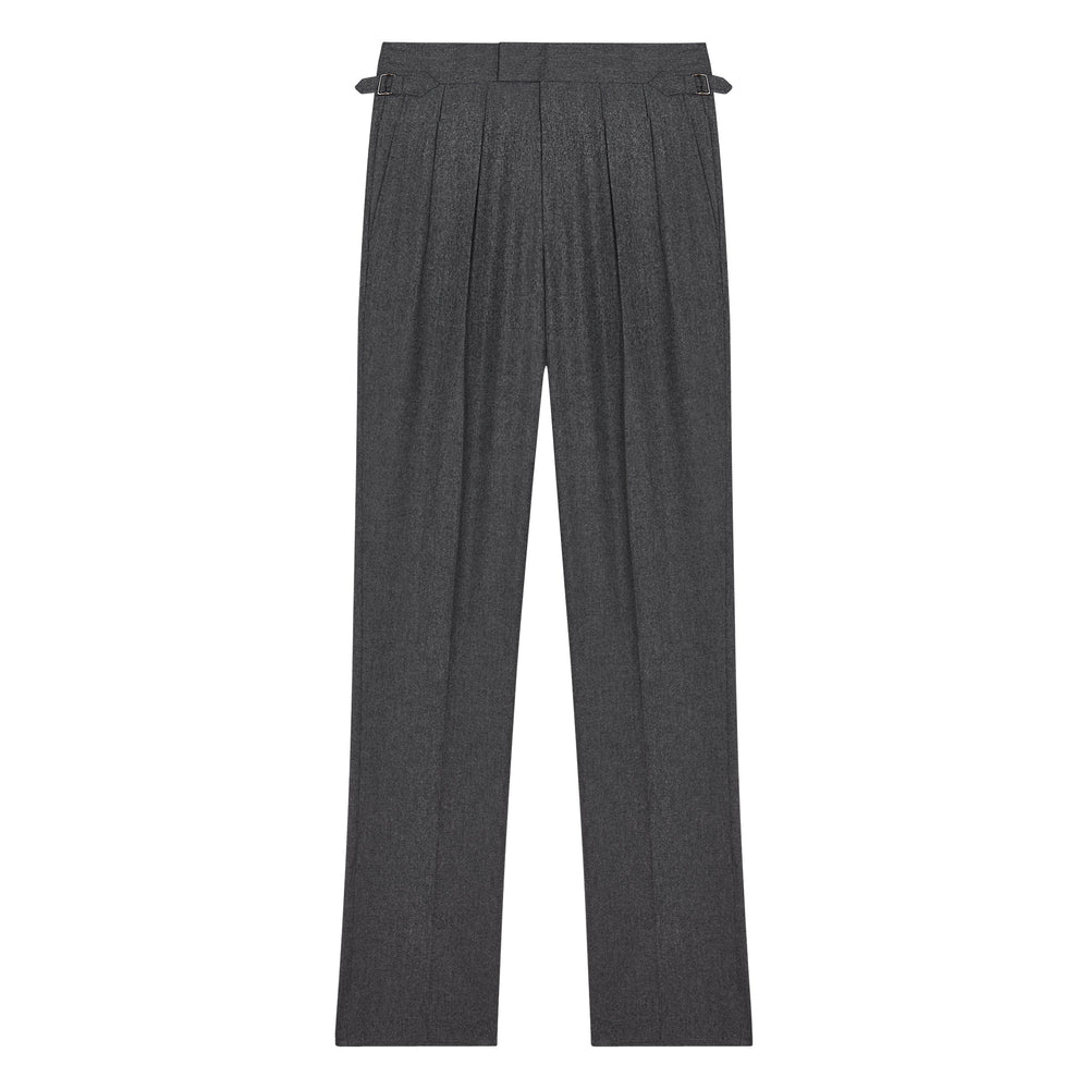 Aleks Dark Grey Wool Flannel trousers-Kit Blake-savilerowtrousers