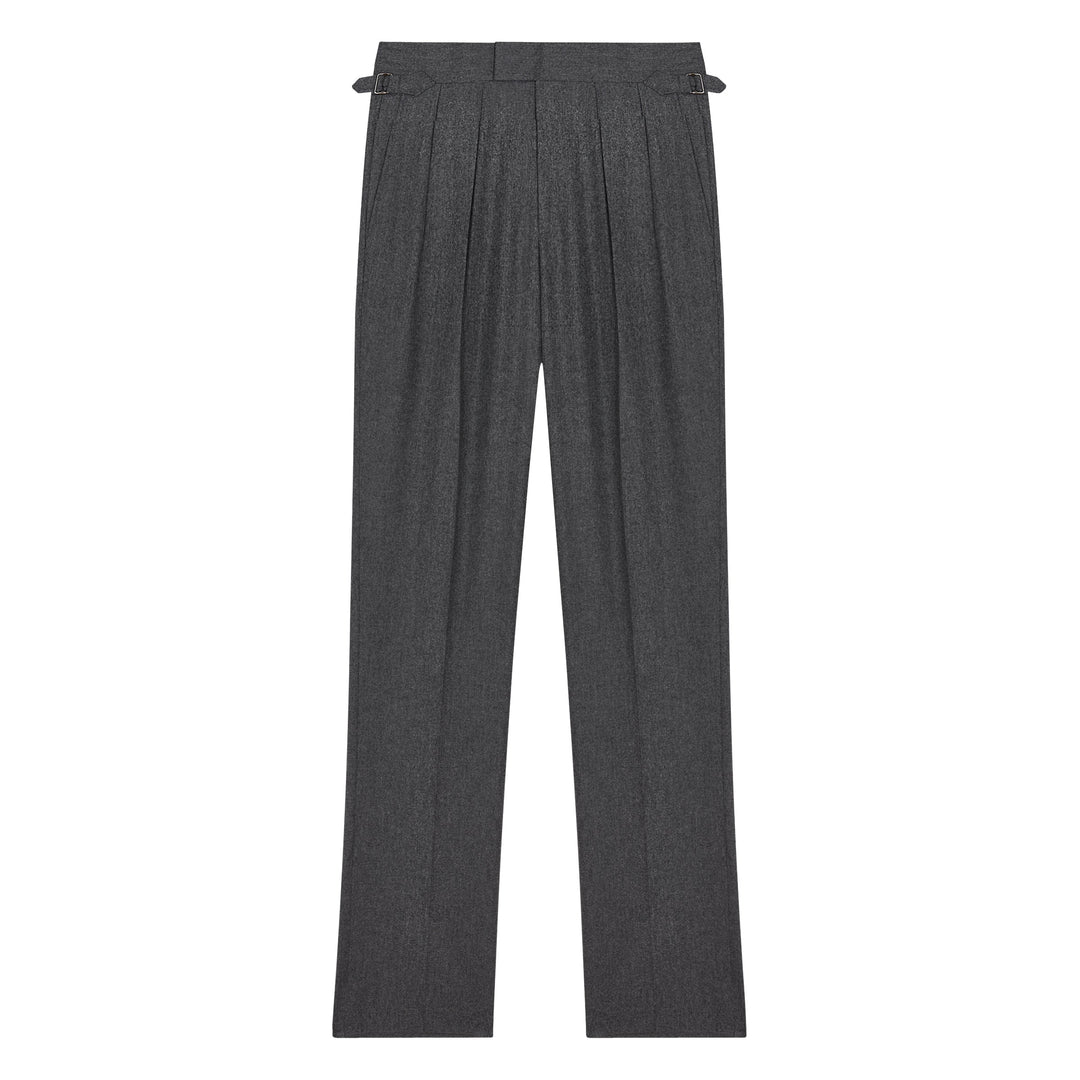 Aleks Dark Grey Wool Flannel trousers-Kit Blake-savilerowtrousers