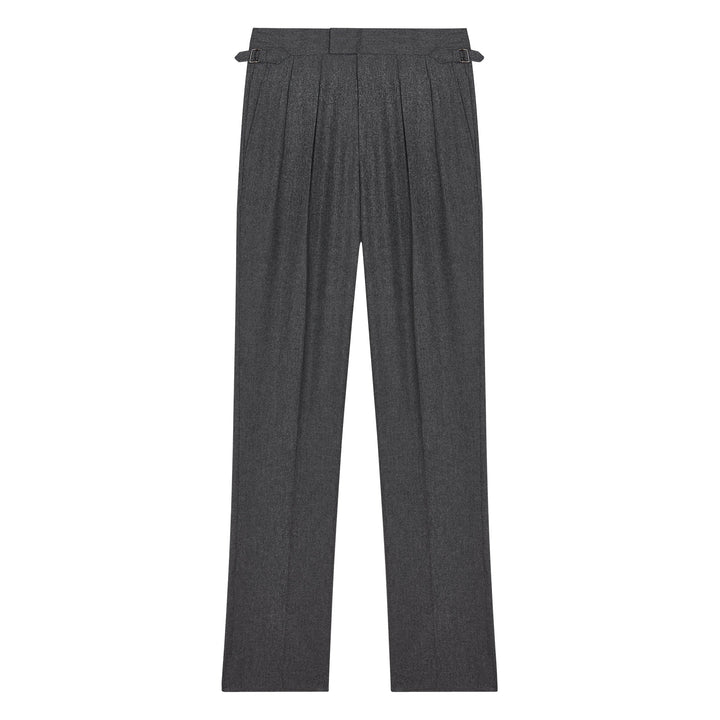 Aleks Dark Grey Wool Flannel trousers-Kit Blake-savilerowtrousers