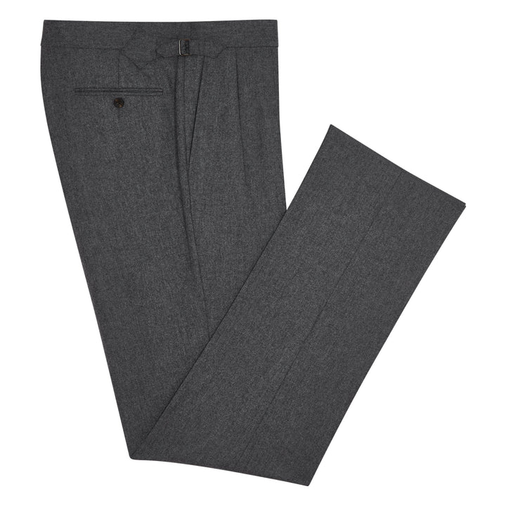 Aleks Dark Grey Wool Flannel trousers-Kit Blake-savilerowtrousers