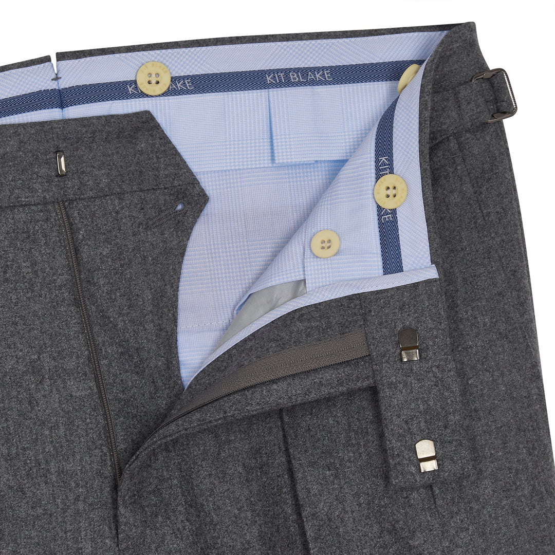 Aleks Dark Grey Wool Flannel trousers-Kit Blake-savilerowtrousers