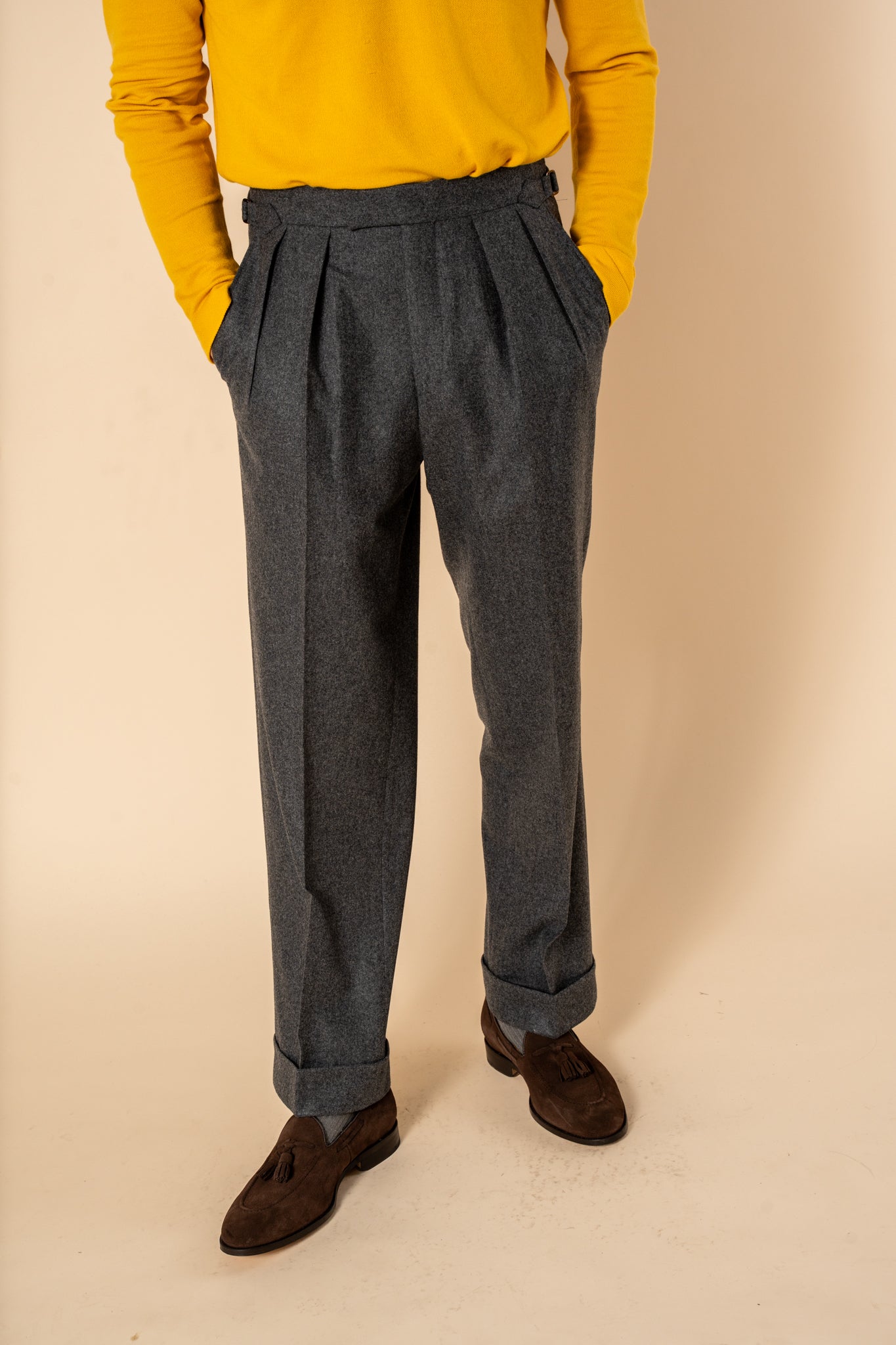 Aleks Dark Grey Wool Flannel Trousers – Kit Blake