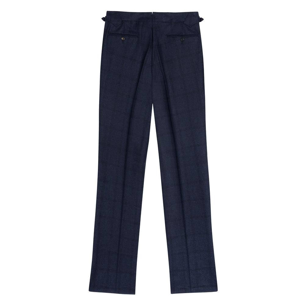 Aleks Dark Navy Check Wool Flannel Trousers-Kit Blake
