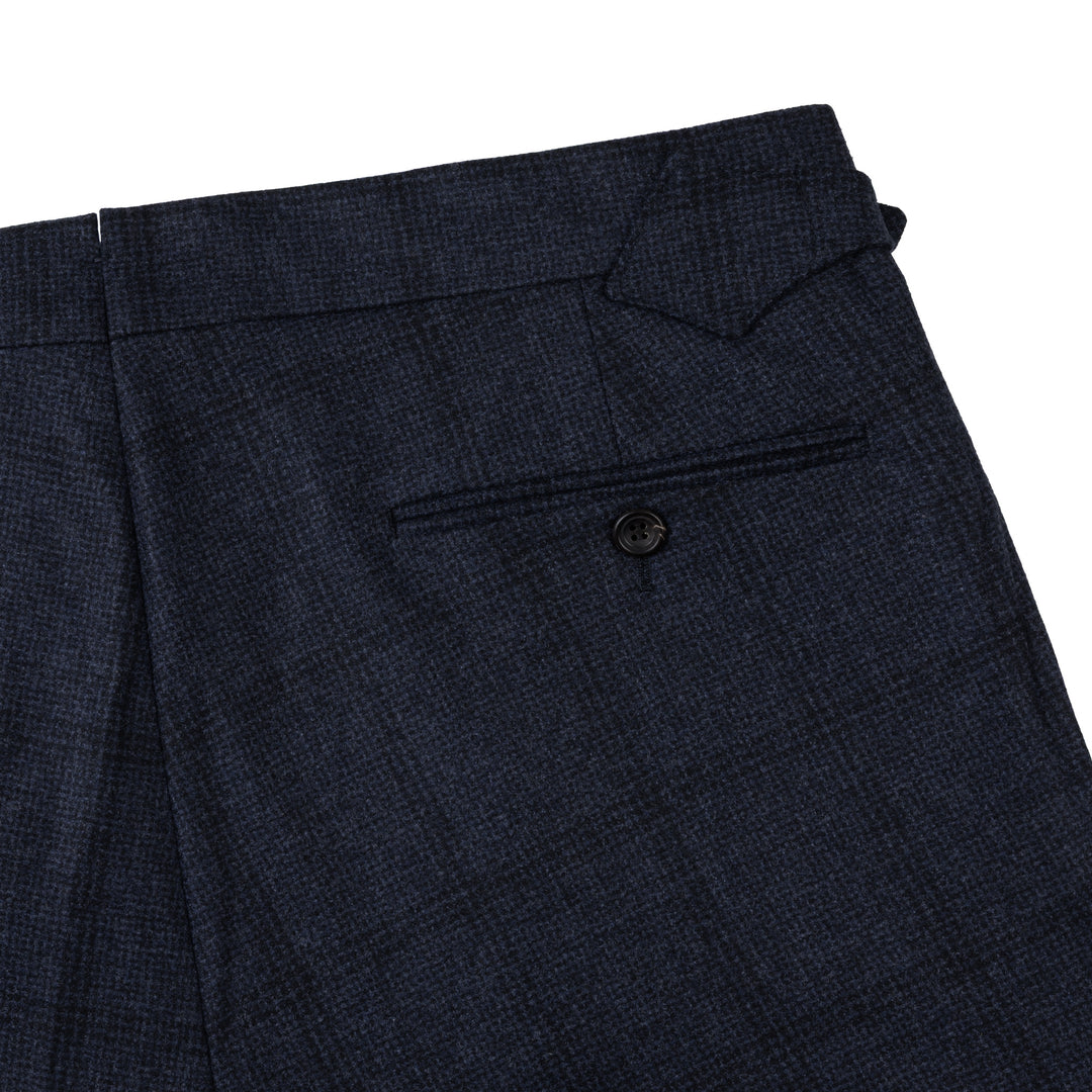 Aleks Dark Navy Check Wool Flannel Trousers-Kit Blake