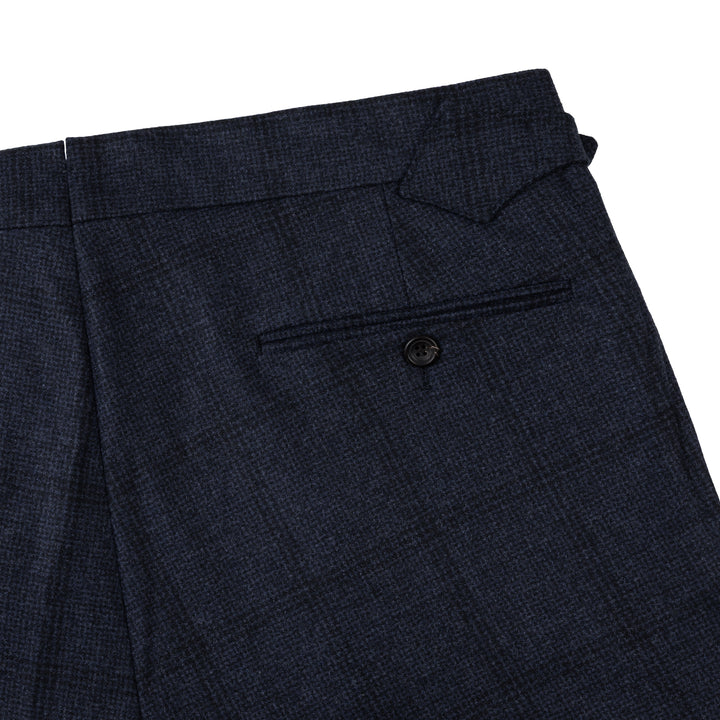Aleks Dark Navy Check Wool Flannel Trousers-Kit Blake