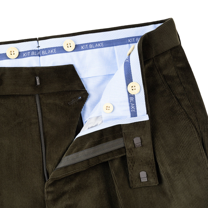 Aleks Dark Olive Cotton Corduroy Trousers-Kit Blake