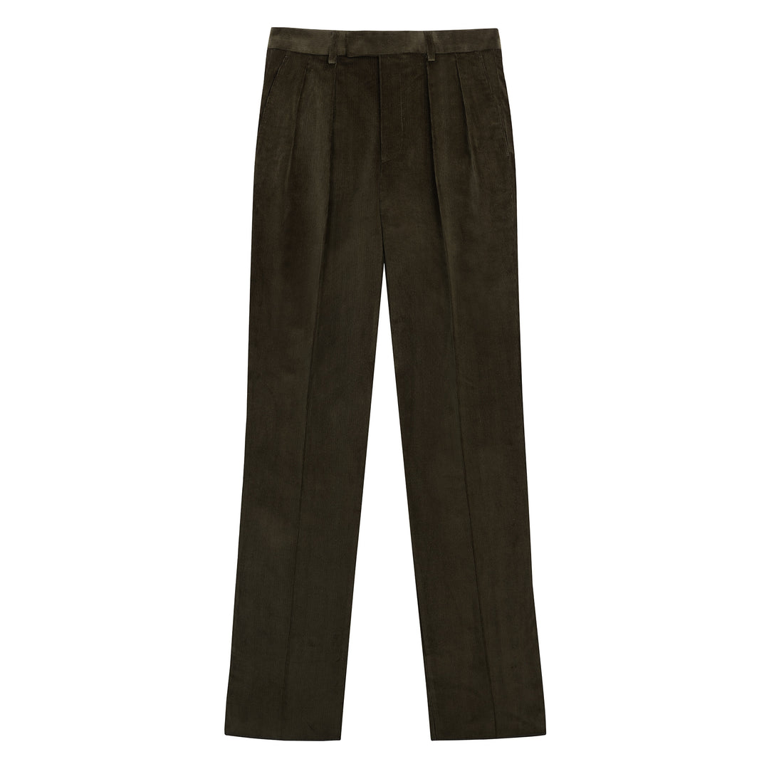 Aleks Dark Olive Cotton Corduroy Trousers-Kit Blake
