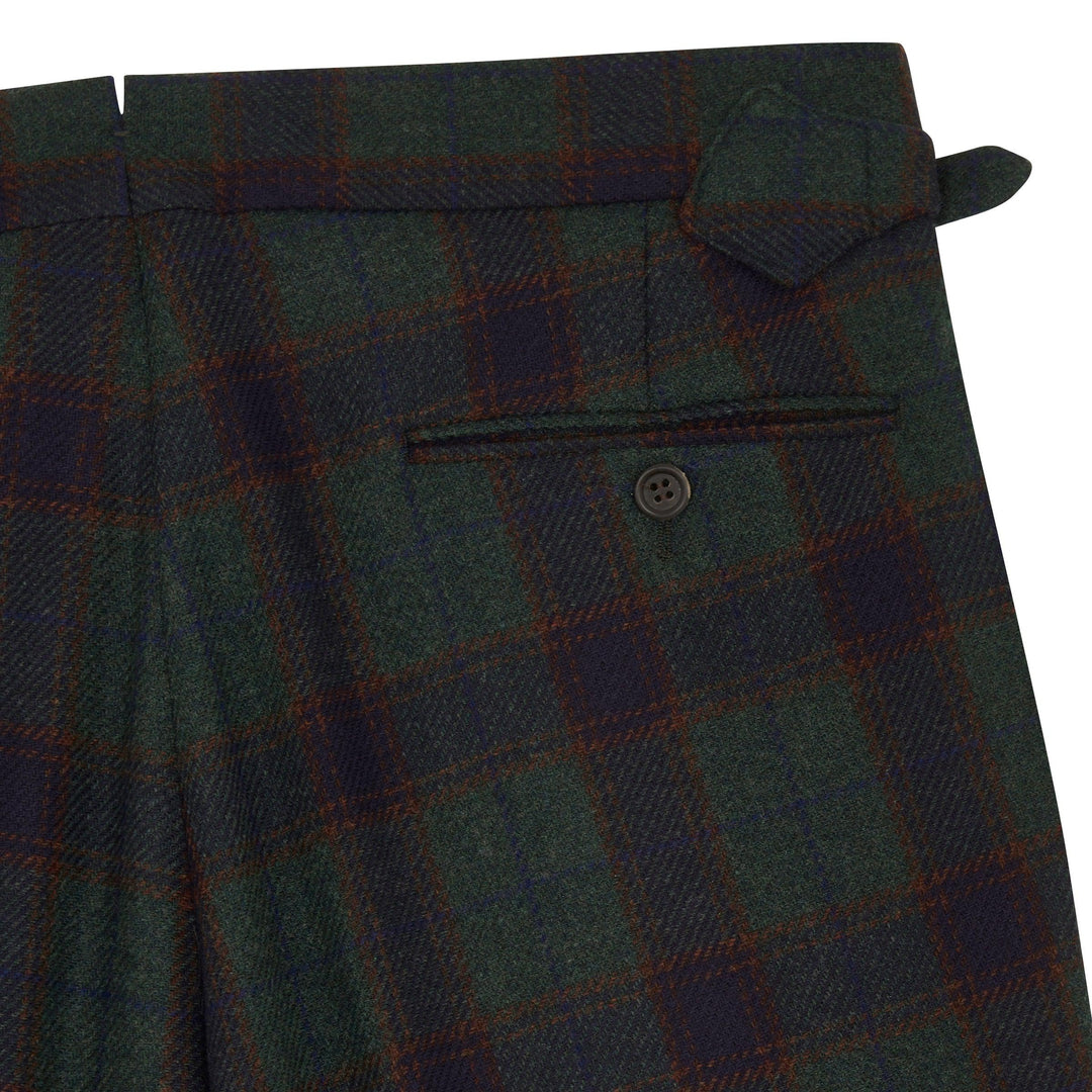 Aleks Green and Navy Check Wool Tartan Trousers-Aleks-Kit Blake-Savile Row Trousers