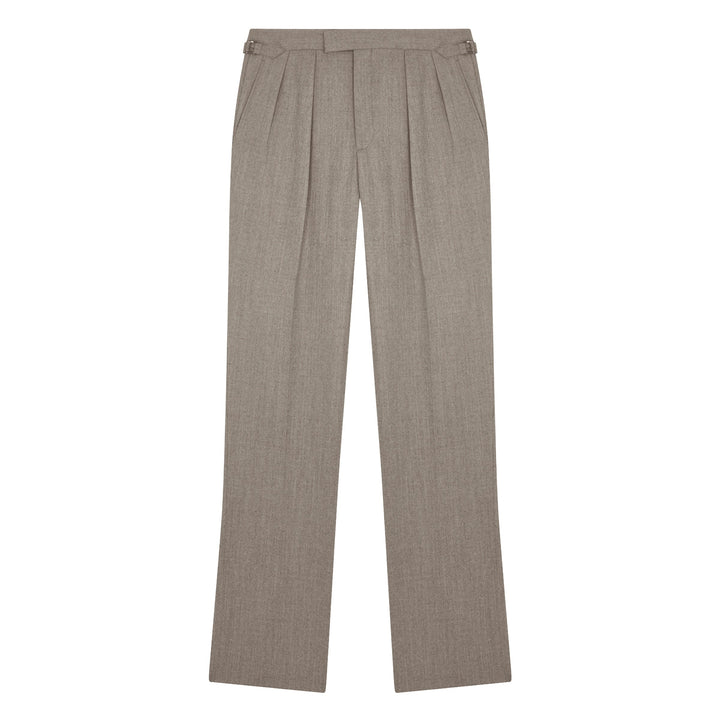 Aleks Grey-Beige Wool Cashmere Flannel Trousers-Aleks-Kit Blake-Savile Row Trousers
