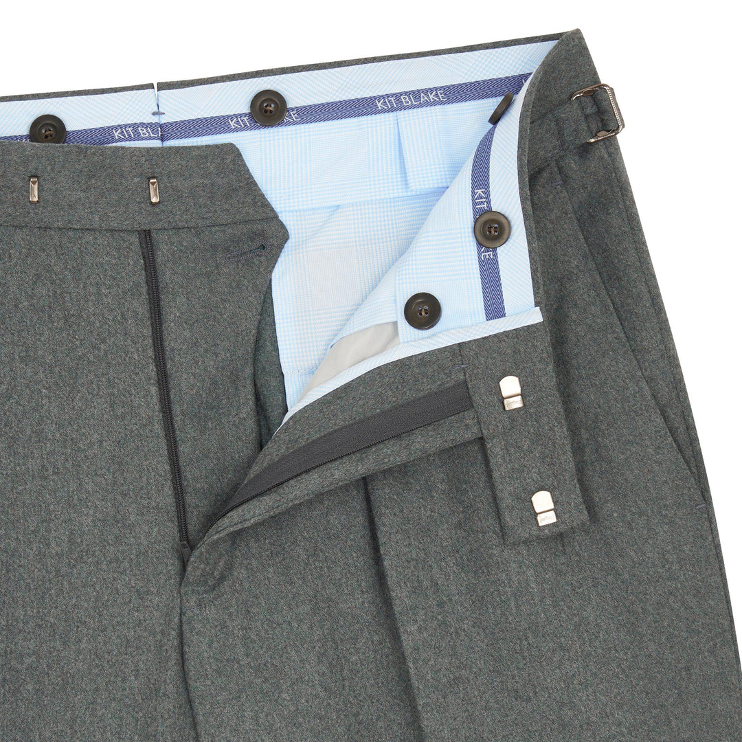 Aleks Grey-Blue Wool Flannel Trousers-Aleks-Kit Blake-Savile Row Trousers