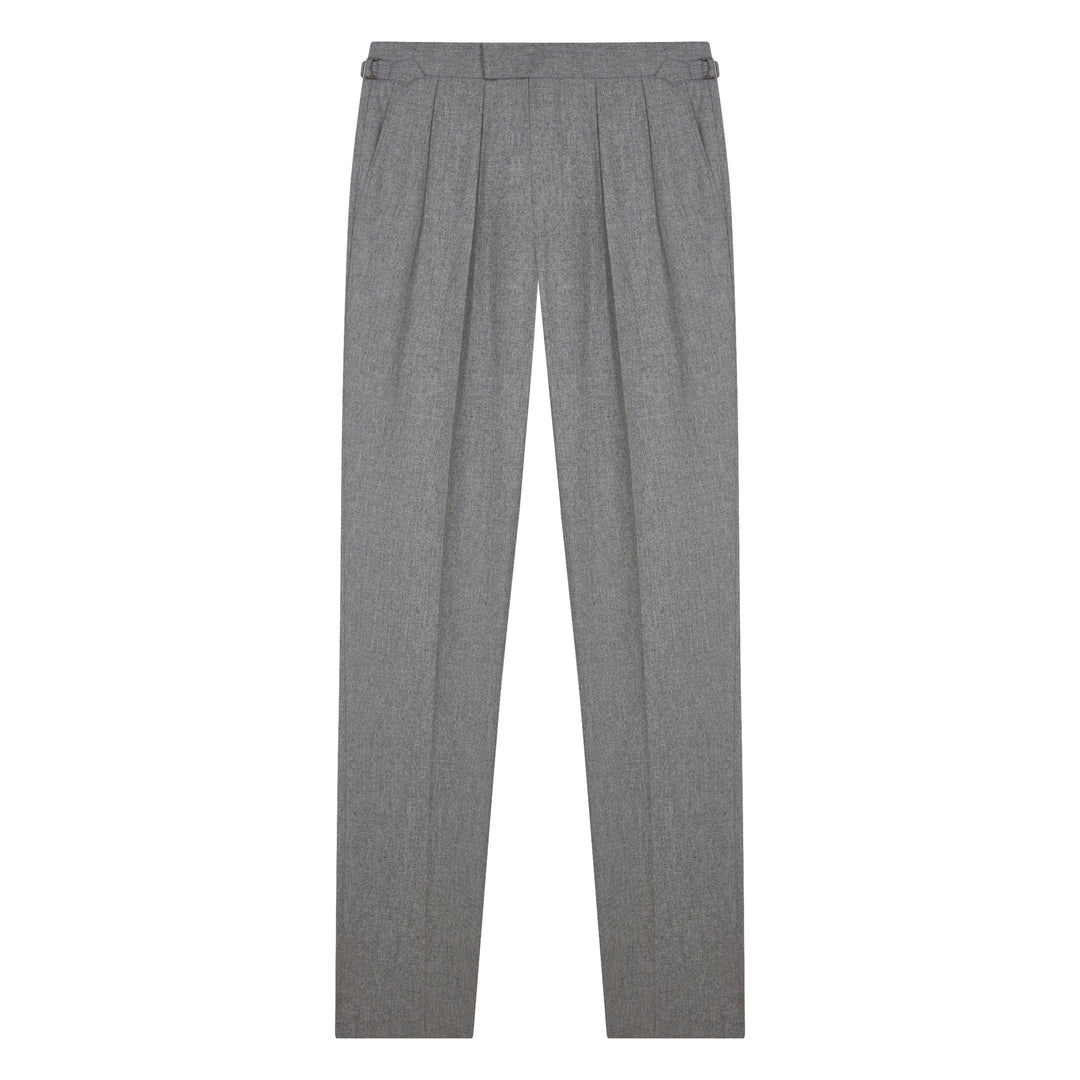 Aleks Light Grey Wool Flannel trousers-Kit Blake-savilerowtrousers