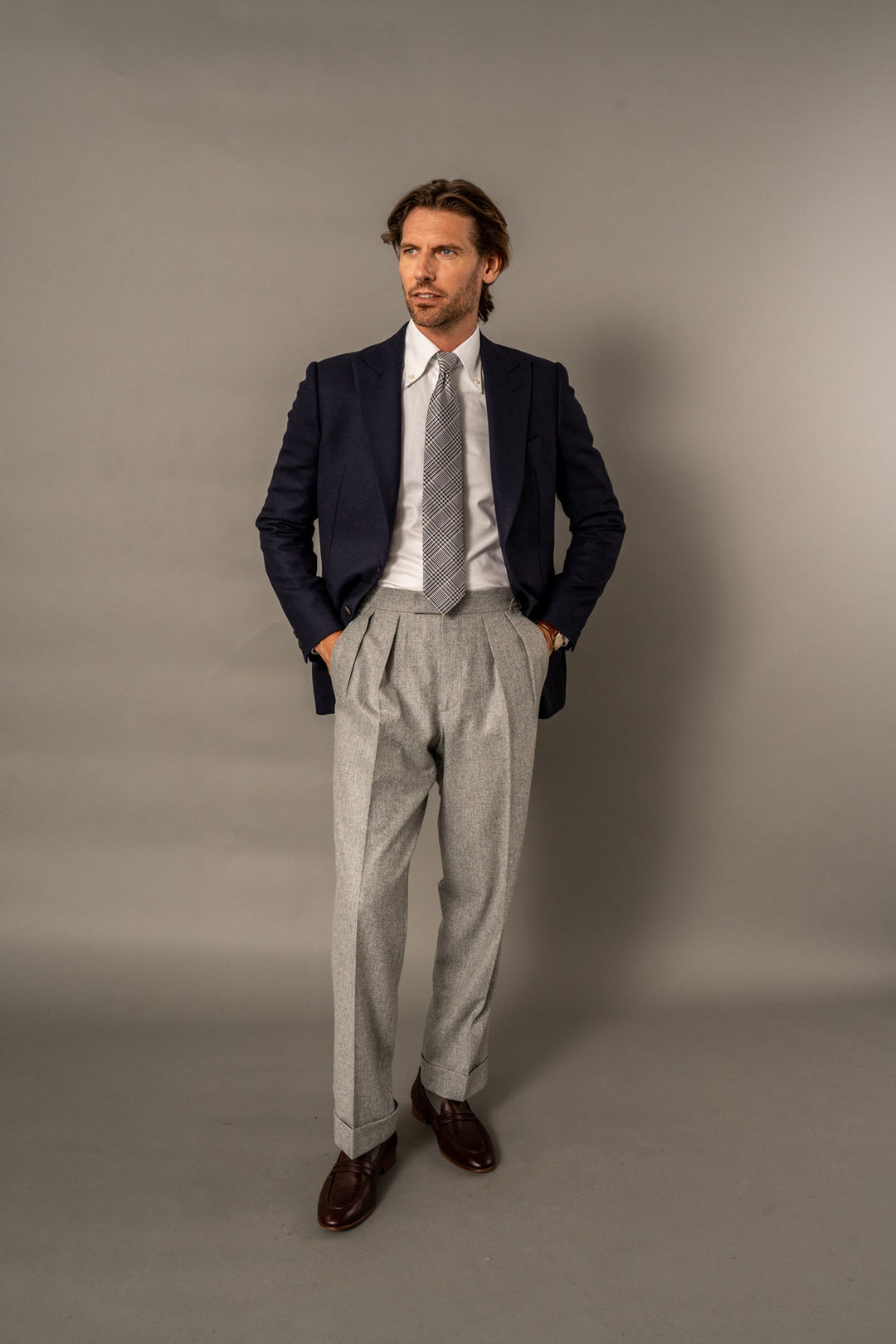 Aleks Light Grey Wool Flannel Trousers