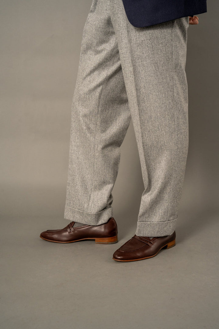 Aleks Light Grey Wool Flannel Trousers