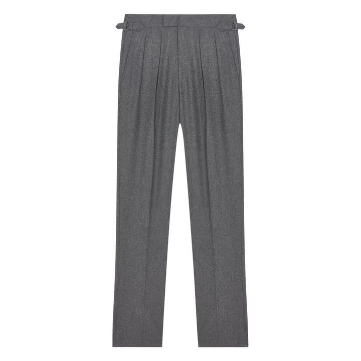 Aleks Mid Grey Wool Flannel trousers-Kit Blake-savilerowtrousers