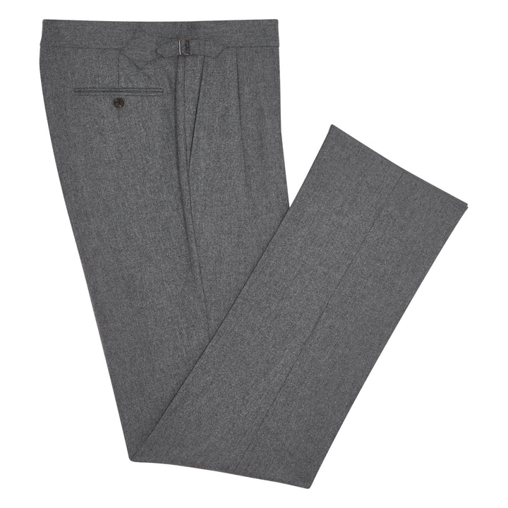 Aleks Mid Grey Wool Flannel trousers-Kit Blake-savilerowtrousers