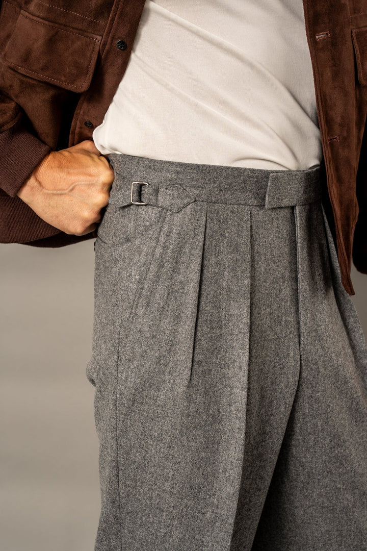 Aleks Mid Grey Wool Flannel Trousers