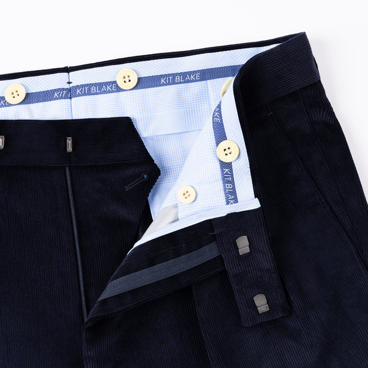 Aleks Navy Cotton Corduroy Trousers-Kit Blake