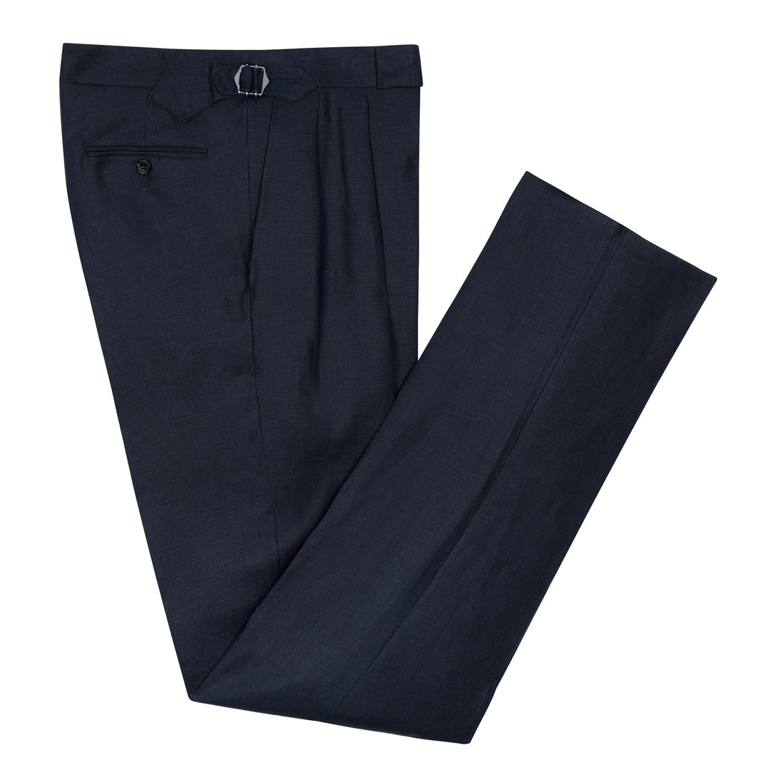 Aleks Navy Linen Trousers-Kit Blake-Savile Row Inspired