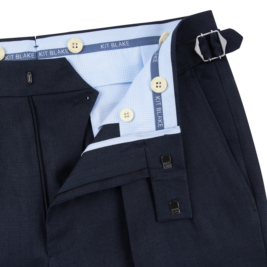 Aleks Navy Linen Trousers-Kit Blake-Savile Row Inspired