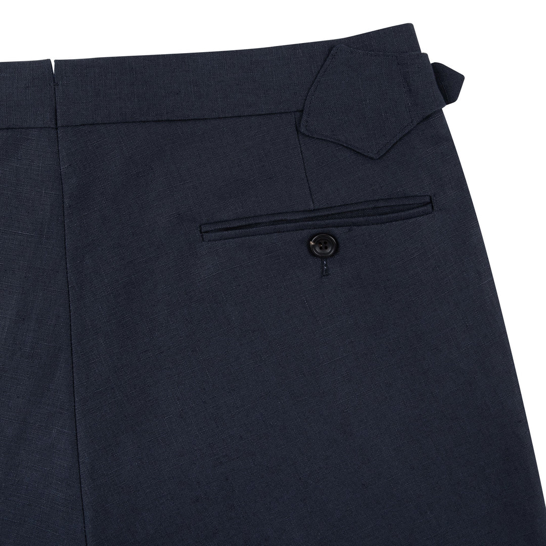 Aleks Navy Linen Trousers-Kit Blake-Savile Row Inspired