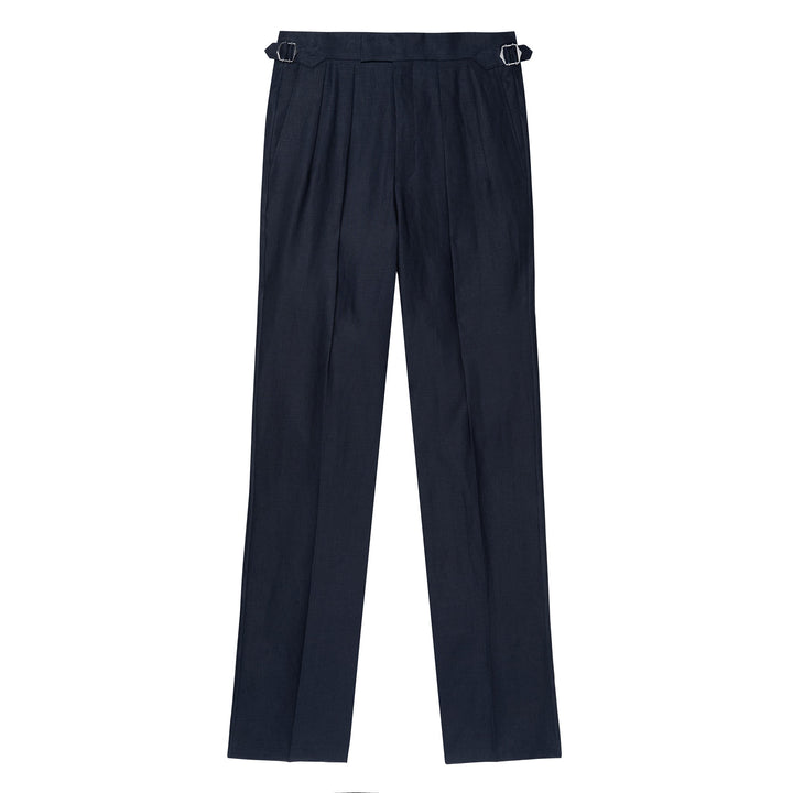 Aleks Navy Linen Trousers-Kit Blake-Savile Row Inspired