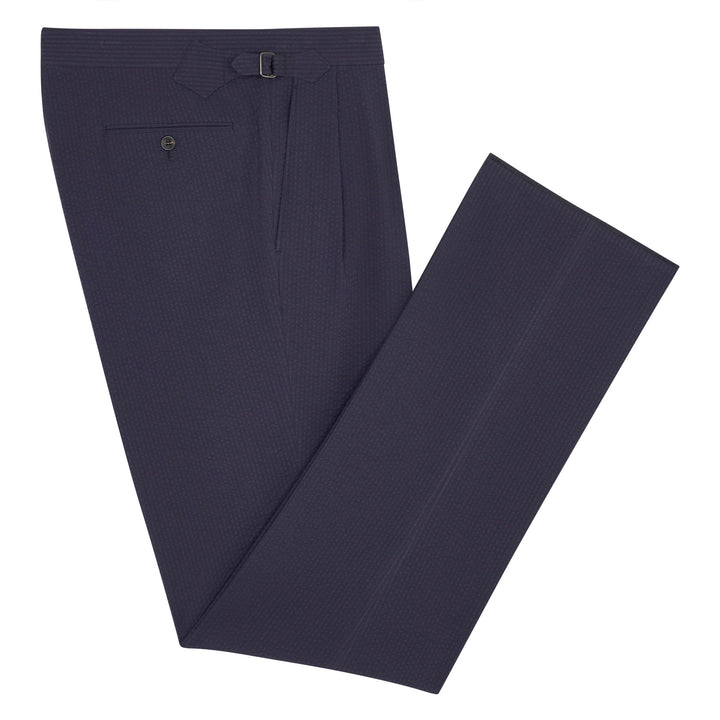 Aleks Navy Seersucker Cotton Trousers