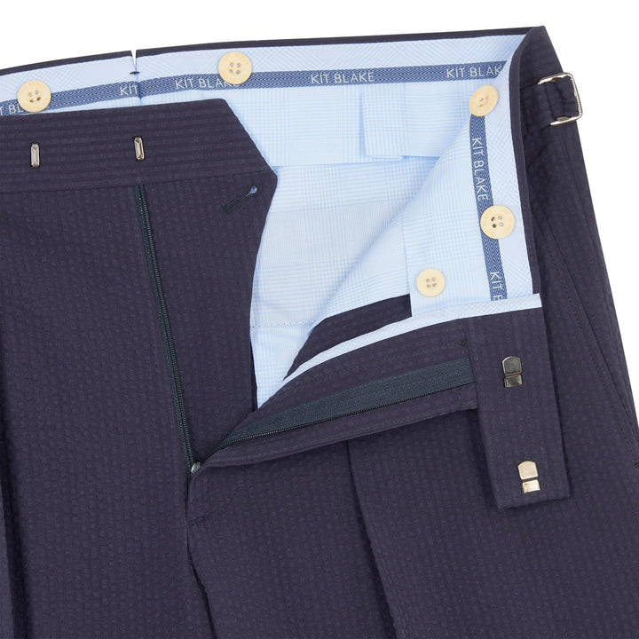 Aleks Navy Seersucker Cotton Trousers