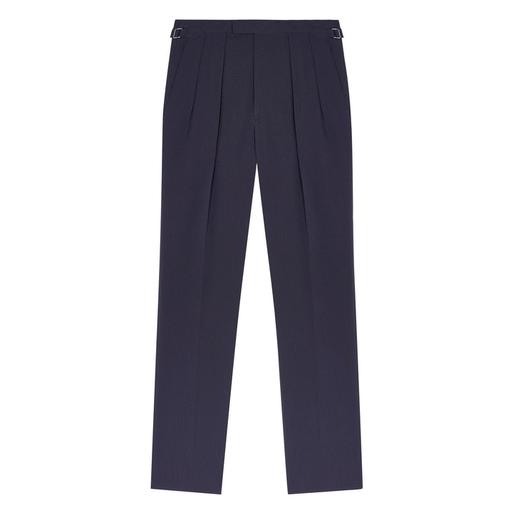 Aleks Navy Seersucker Cotton Trousers