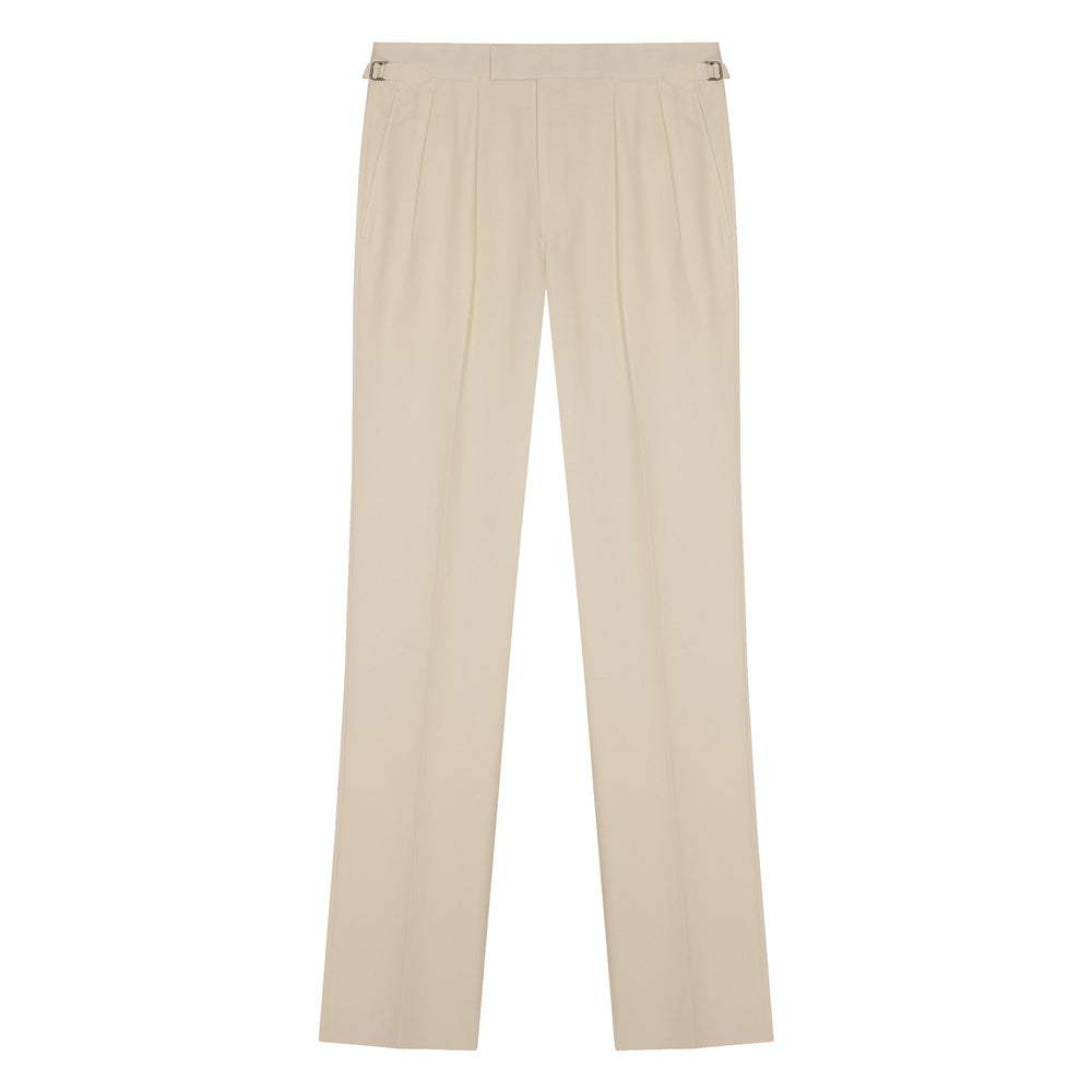 Aleks Off-White Cotton Twill Trousers-Kit Blake-savilerowtrousers