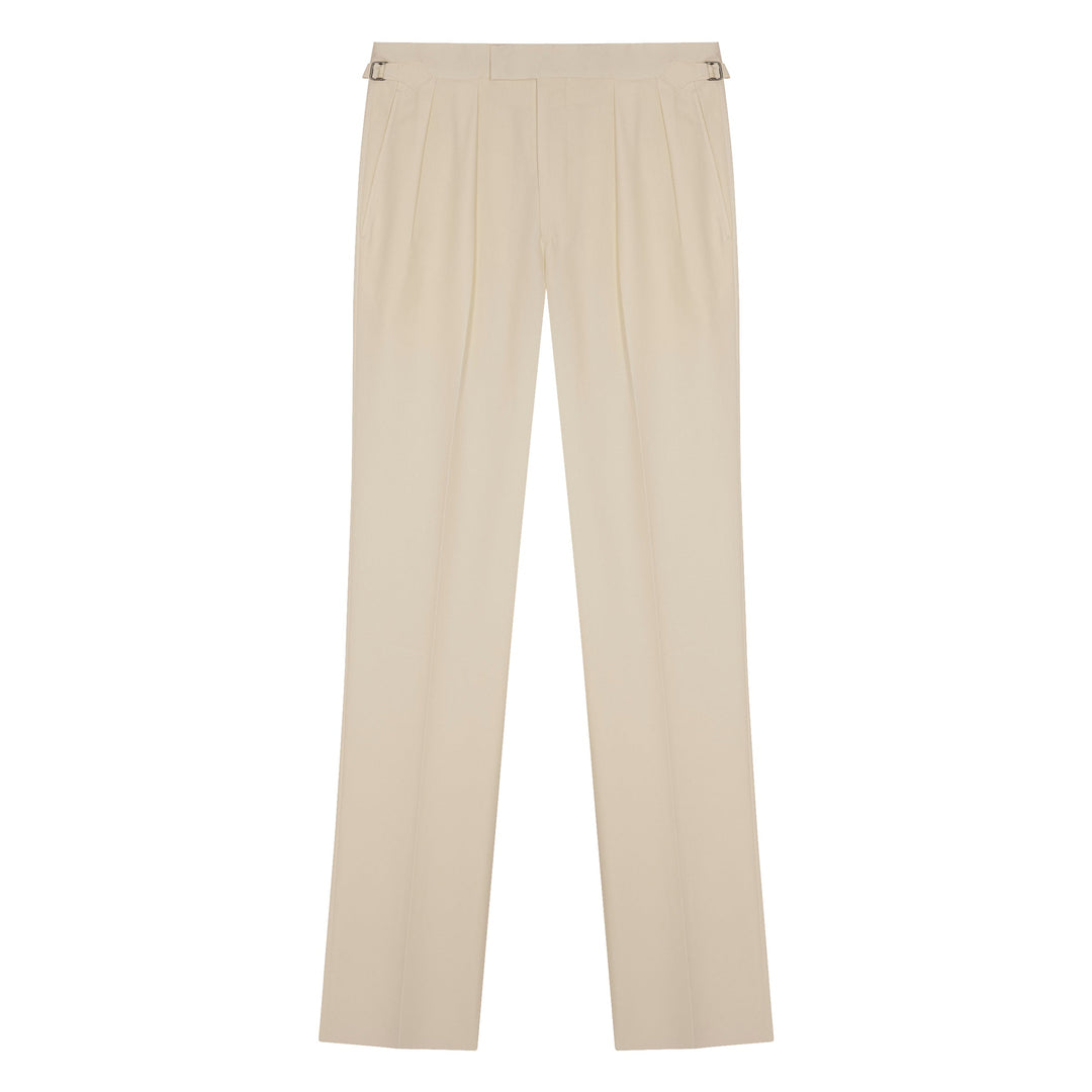 Aleks Off-White Cotton Twill Trousers-Kit Blake-savilerowtrousers